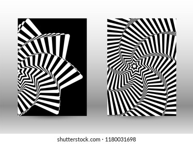 Optical contrast. Set of abstract patterns with distorted lines. Black and white striped psychedelic background. Abstract vector illustration.You can use for design covers, cards,posters.
