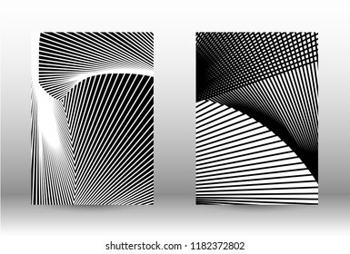 Optical contrast. Set of abstract patterns with distorted lines. Black and white striped psychedelic background. Abstract vector illustration.You can use for design covers, cards,posters.