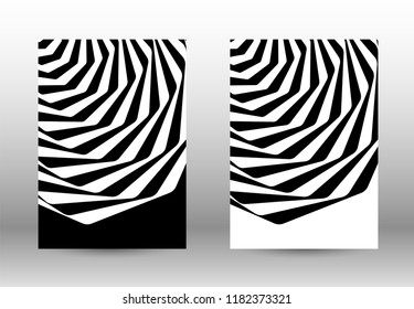 Optical contrast. Set of abstract patterns with distorted lines. Black and white striped psychedelic background. Abstract vector illustration.You can use for design covers, cards,posters.