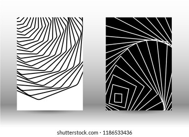 Optical contrast. Set of abstract patterns with distorted lines. Black and white striped psychedelic background. Abstract vector illustration.You can use for design covers, cards,posters.