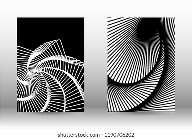 Optical contrast. Set of abstract patterns with distorted lines. Black and white striped psychedelic background. Abstract vector illustration.You can use for design covers, cards,posters.