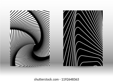Optical contrast. Set of abstract patterns with distorted lines. Black and white striped psychedelic background. Abstract vector illustration.You can use for design covers, cards,posters.