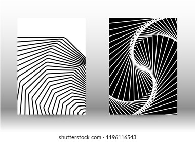 Optical contrast. Set of abstract patterns with distorted lines. Black and white striped psychedelic background. Abstract vector illustration.You can use for design covers, cards,posters.