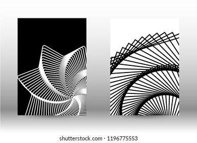 Optical contrast. Set of abstract patterns with distorted lines. Black and white striped psychedelic background. Abstract vector illustration.You can use for design covers, cards,posters.