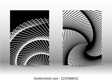 Optical contrast. Set of abstract patterns with distorted lines. Black and white striped psychedelic background. Abstract vector illustration.You can use for design covers, cards,posters.