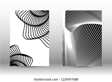 Optical contrast. Set of abstract patterns with distorted lines. Black and white striped psychedelic background. Abstract vector illustration.You can use for design covers, cards,posters.