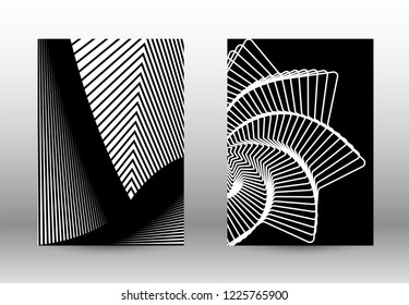 Optical contrast. Set of abstract patterns with distorted lines. Black and white striped psychedelic background. Abstract vector illustration.You can use for design covers, cards,posters.