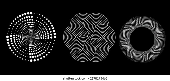 Optical contrast. Set of abstract patterns with distorted lines. striped psychedelic background. Black and white Abstract vector illustration.
