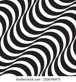 Rayas de onda diagonal óptica patrón vectorial sin inconfundible Colores de moda monocromo blanco negro
