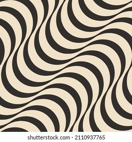 Optical Diagonal Wavy Stripes Seamless Vector Pattern Stylish Trendy Colors Monochrome Ecru Black Tones