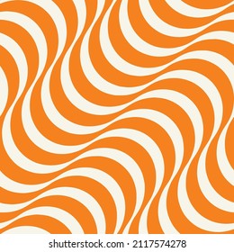 Optical Diagonal Wavy Stripes Seamless Vector Pattern Stylish Trendy Colors Monochrome Bright Orange White