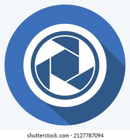Optical Diaphragm Icon in trendy long shadow style isolated on soft blue background