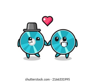 optical disc cartoon character couple with fall in love gesture , cute style design for t shirt, sticker, logo element
