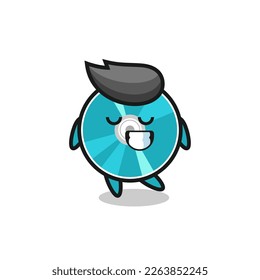 optical disc cartoon illustration with a shy expression , cute style design for t shirt, sticker, logo element