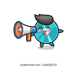 optical disc character illustration holding a megaphone , cute style design for t shirt, sticker, logo element