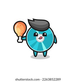 optical disc cute mascot is eating a fried chicken , cute style design for t shirt, sticker, logo element