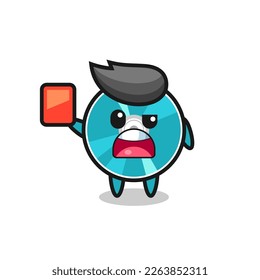 optical disc cute mascot as referee giving a red card , cute style design for t shirt, sticker, logo element