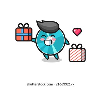 Optical Disc Mascot Cartoon Giving The Gift , Cute Style Design For T Shirt, Sticker, Logo Element