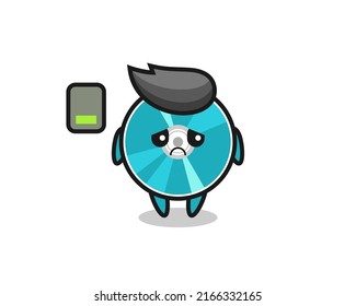 optical disc mascot character doing a tired gesture , cute style design for t shirt, sticker, logo element