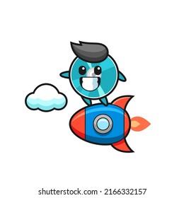 personaje de mascota de disco óptico montando un cohete, diseño de estilo lindo para camiseta, pegatina, elemento logotipo