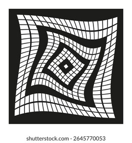 Optical distortion pattern. Wavy square design. Abstract geometric effect. Monochrome fluid illustration.