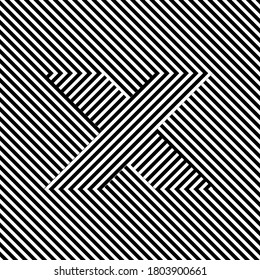 Optical Effect of Letter X in black and white. Optical illusion alphabet.