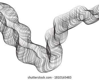 Optical effect waves abstract black and white background. Vector monochrome pattern, curved lines striped black and white background. Abstract dynamic rippled texture, 3D visual effect.