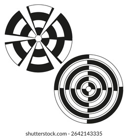 Optical encoder disc. Concentric circle pattern. Geometric target Vector. Black white abstract.