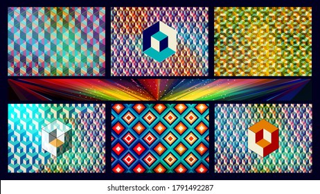 Optical expansion 3d illusion. Trendy Seamless Pattern. 80s minimal geometric texture. Abstract vector background with vivid gradient squares. Graphic design for web, print, textile and decoration.