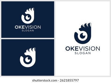 optical eye logo vector design with ok hand gesture