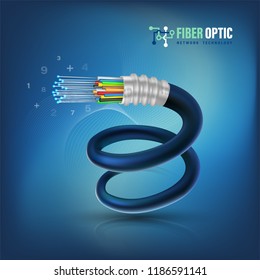 Optical Fiber cable for communication technology and connecting concept. Vector illustration for network conceptual.