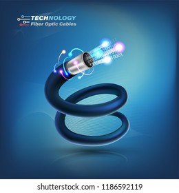 Optical Fiber cable for communication technology and connecting concept. Vector illustration for network conceptual.