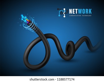 Optical Fiber cable concept for communication technology and connecting element. Vector illustration for network conceptual.