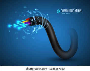 Optical Fiber cable concept for communication technology and connecting element. Vector illustration for network conceptual.