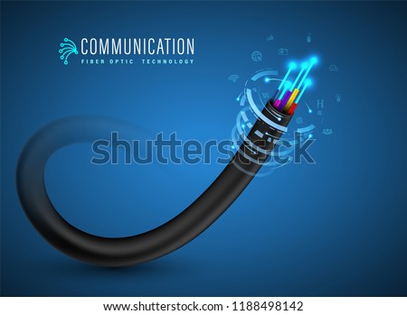 Optical Fiber cable concept for communication technology and connecting element. Vector illustration for network conceptual.