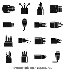 Optical fiber cable icons set. Simple set of optical fiber cable vector icons for web design on white background