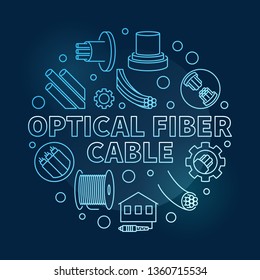 Optical Fiber Cable round blue vector linear illustration on dark background