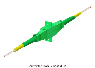 Optical fiber cable with SC APC connector and SC simplex adapter. vector illustration EPS 10.