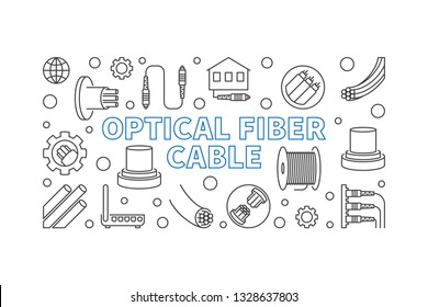 Optical Fiber Cable vector outline concept horizontal illustration or banner