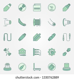Optical fiber colored icons set - vector Fiber-optic communication concept symbols or logo elements