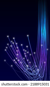 Optical fiber communication. Vector illustration of a set of optical fiber elements with information flow. Sketch for creativity.