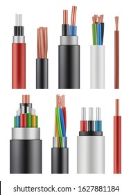 Optical fiber cord. Electricity wireless energy power cable close up vector realistic picture