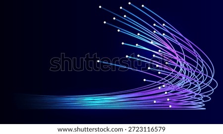 Optical fiber with a data flow. Optical fiber on a dark background. Abstract digital technology background.