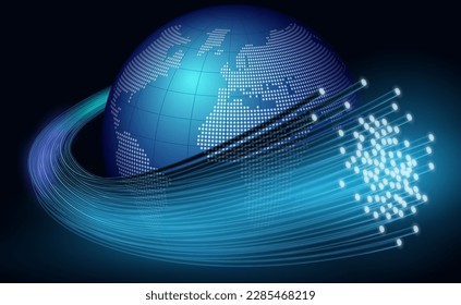 Fibra óptica y globo terrestre. Ilustración vectorial de fibra óptica en todo el mundo. Esbozo para la creatividad.