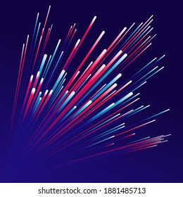 Fibra óptica. Fuegos artificiales. Imagen de fondo vectorial 