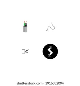 Iconos vectoriales de línea plana de fibra óptica. Conexión de red, cable informático, bobina de cable, transferencia de datos. Señales delgadas para tienda de electrónica, servicios de internet.
