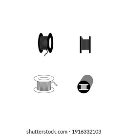 Iconos vectoriales de línea plana de fibra óptica. Conexión de red, cable informático, bobina de cable, transferencia de datos. Señales delgadas para tienda de electrónica, servicios de internet.