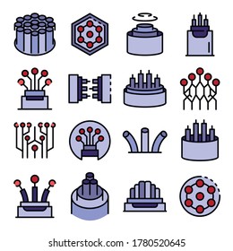 Optical fiber icons set. Outline set of optical fiber vector icons thin line color flat on white