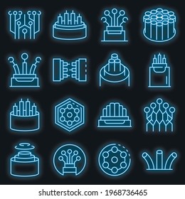 Optical fiber icons set. Outline set of optical fiber vector icons neoncolor on black