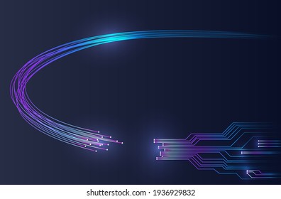 Optical fiber with information flow. Abstract vector illustration of optical fiber with printed circuit board technology in the digital information space. A blank for creativity.
